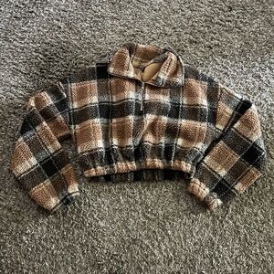 Plaid Fleece Cropped Jacket